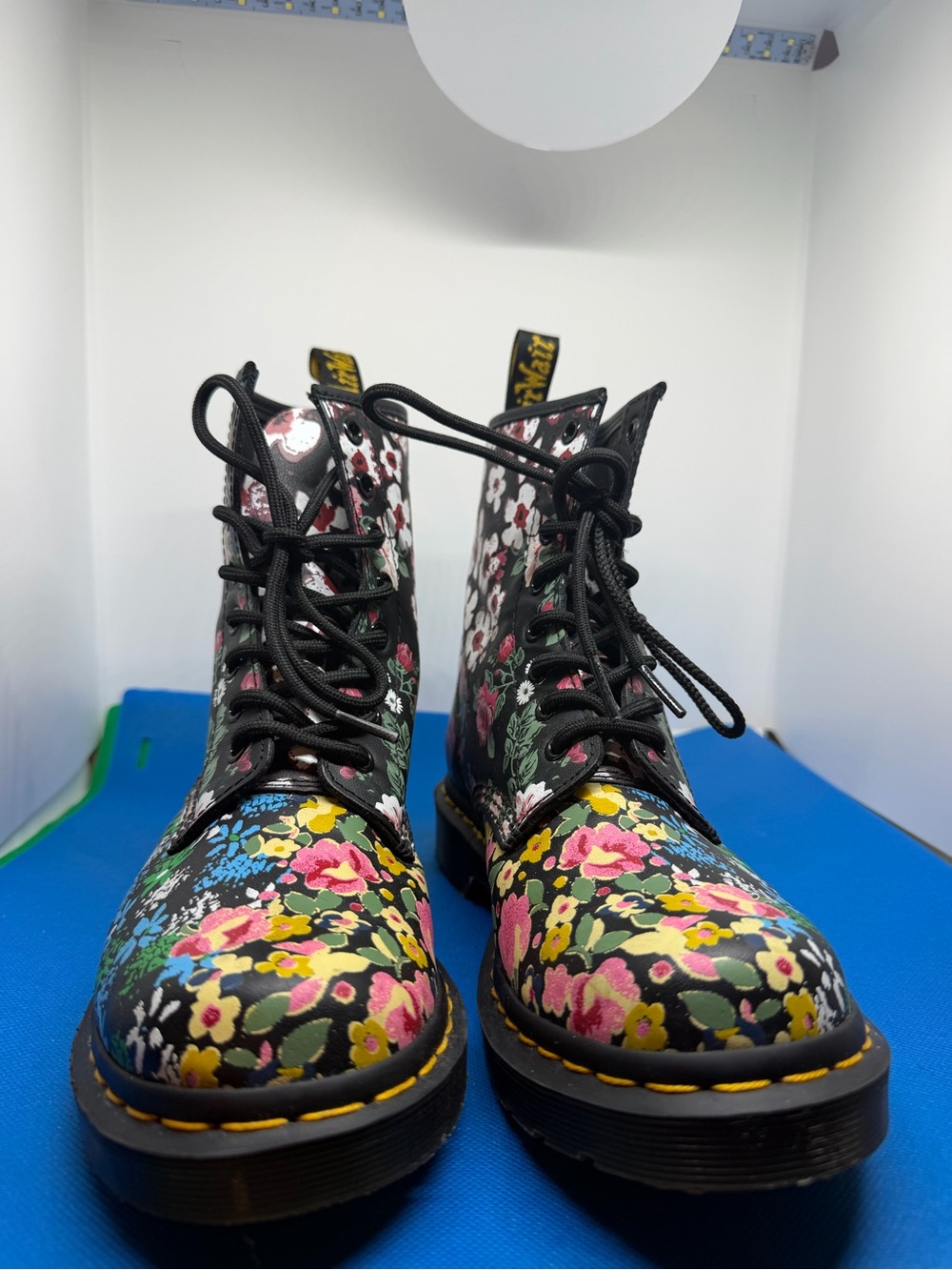Dr. Martens Floral Lace-Up Combat Boots - Black Multi